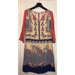 Grain De Malice Women Dress Multicolor Floral V Neck Long Sleeve Boho Peasant 38